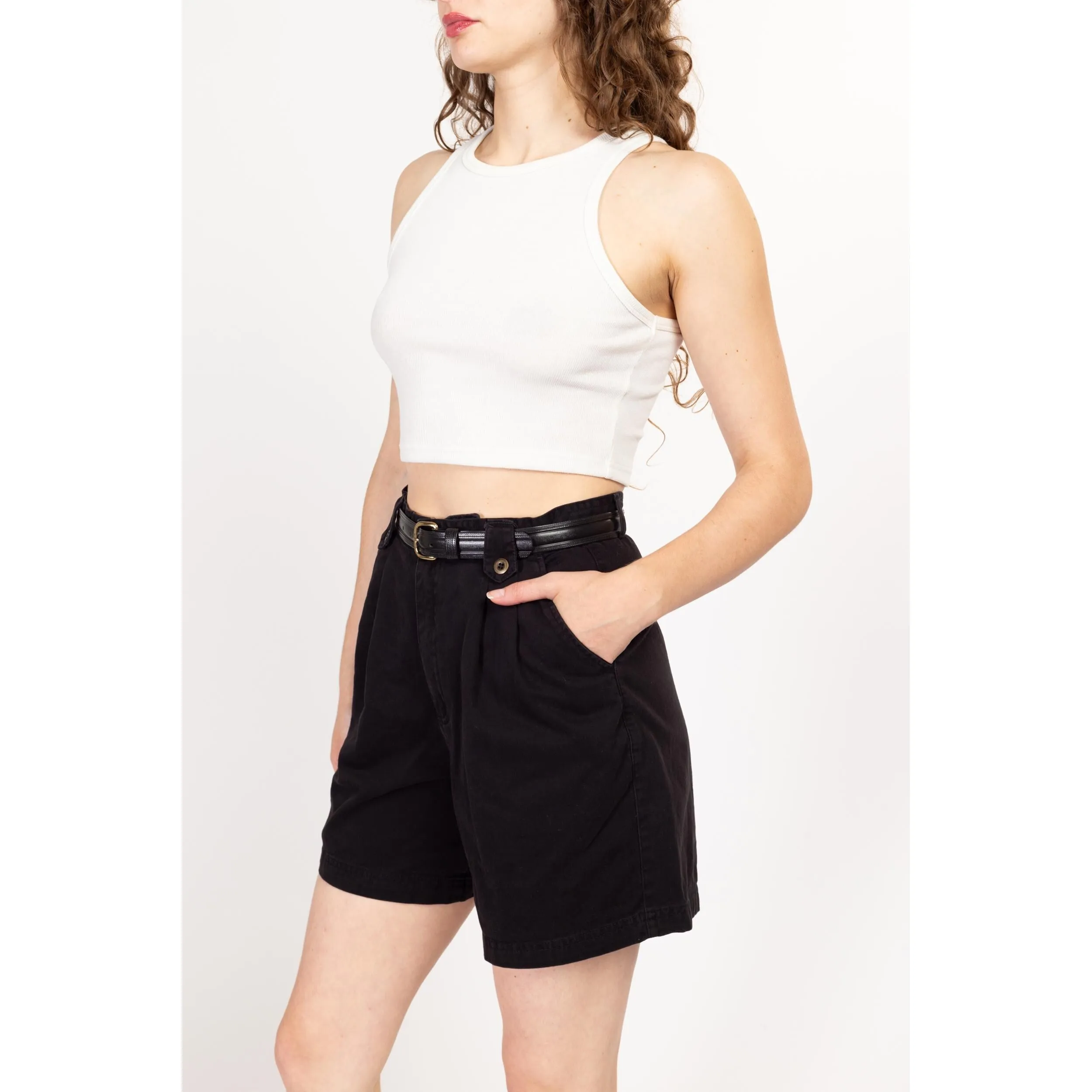 Medium 90s High Waisted Black Cotton Shorts 28"