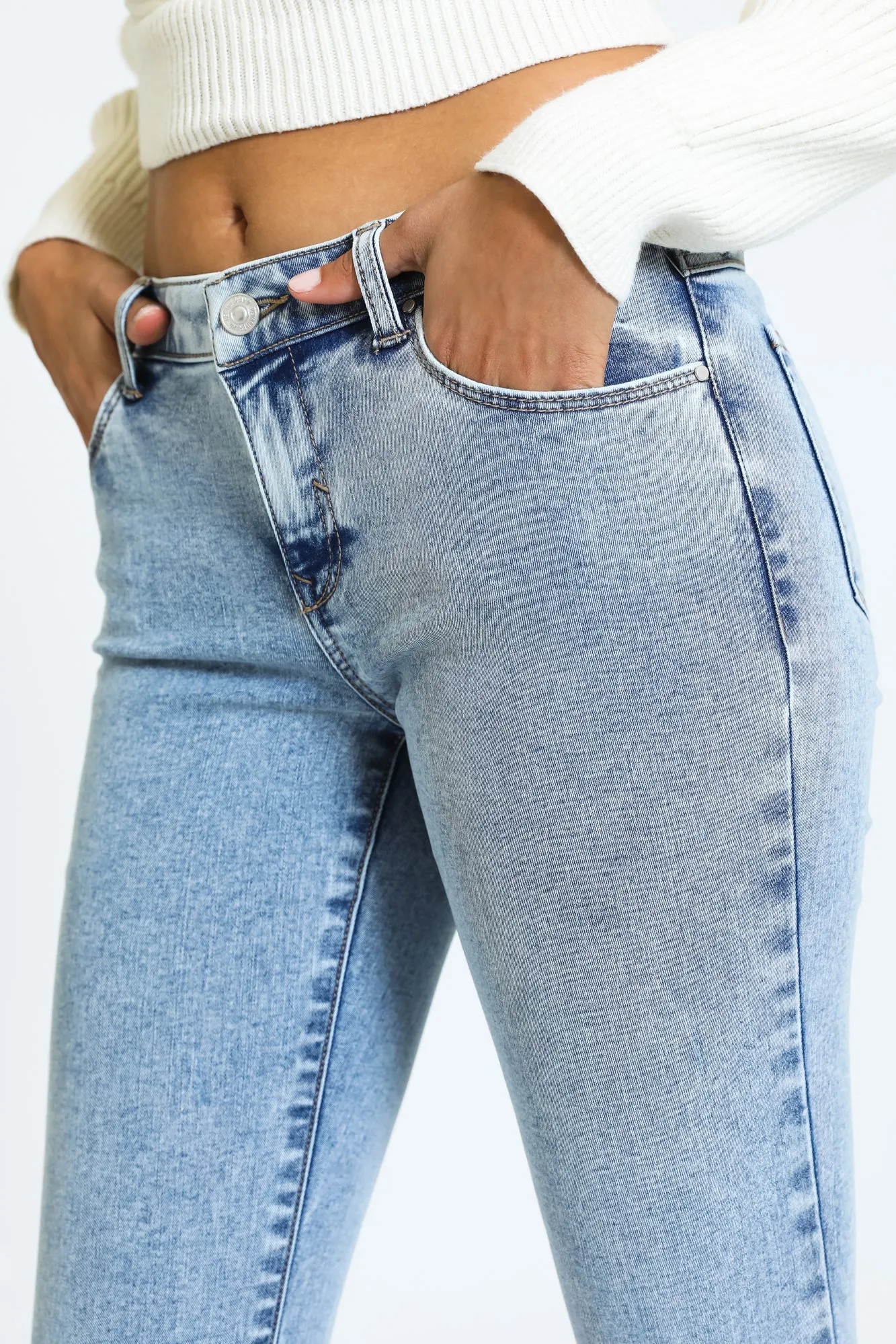 Next Level Low Rise Raw Hem Flare Jeans - Acid Wash