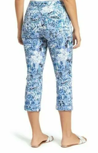 Nine West Jeans Women's Chrystie Capri Denim Blue Print Relaxed Leg Jeans