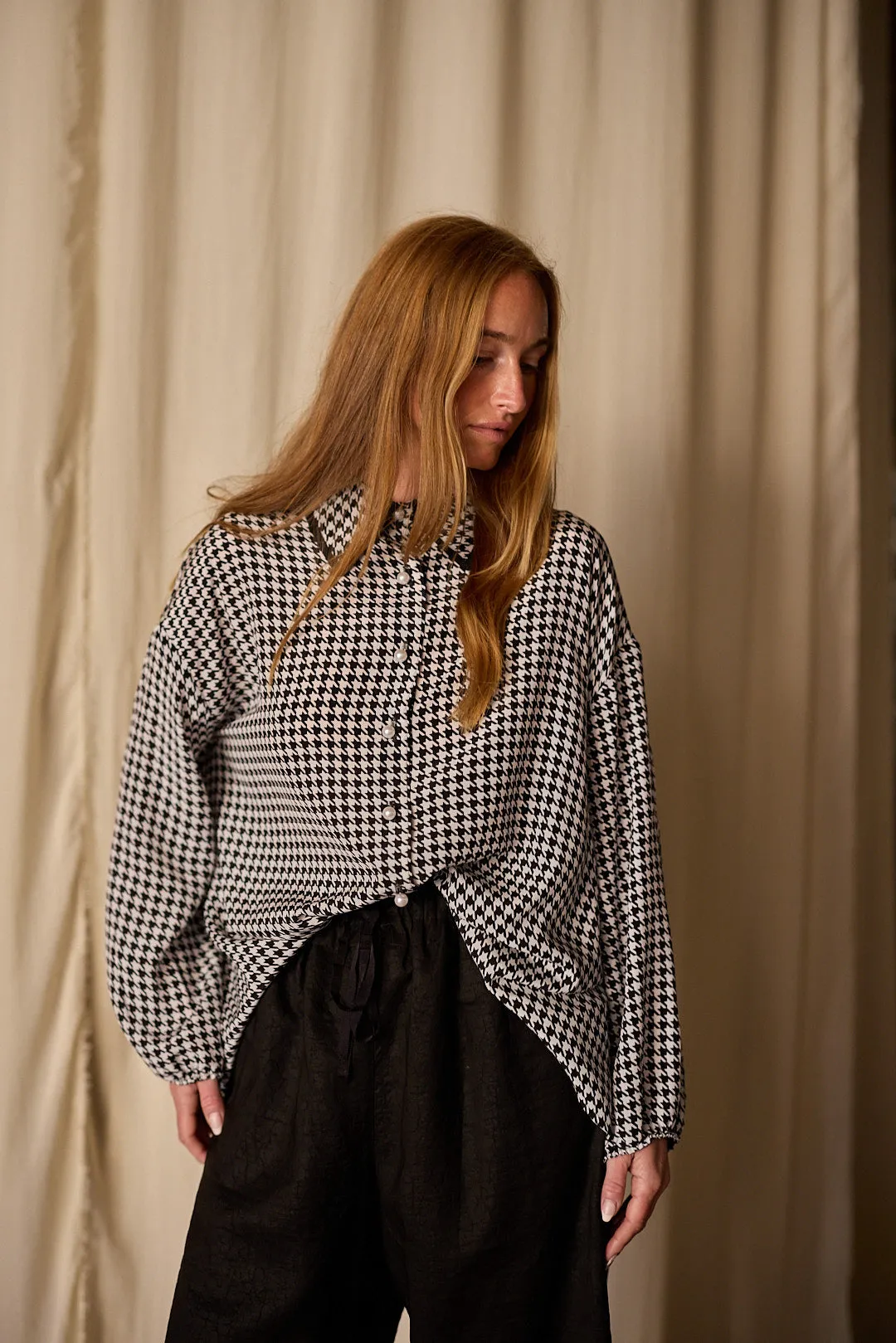 Painter's Shirt | Crepe de Chine Houndstooth