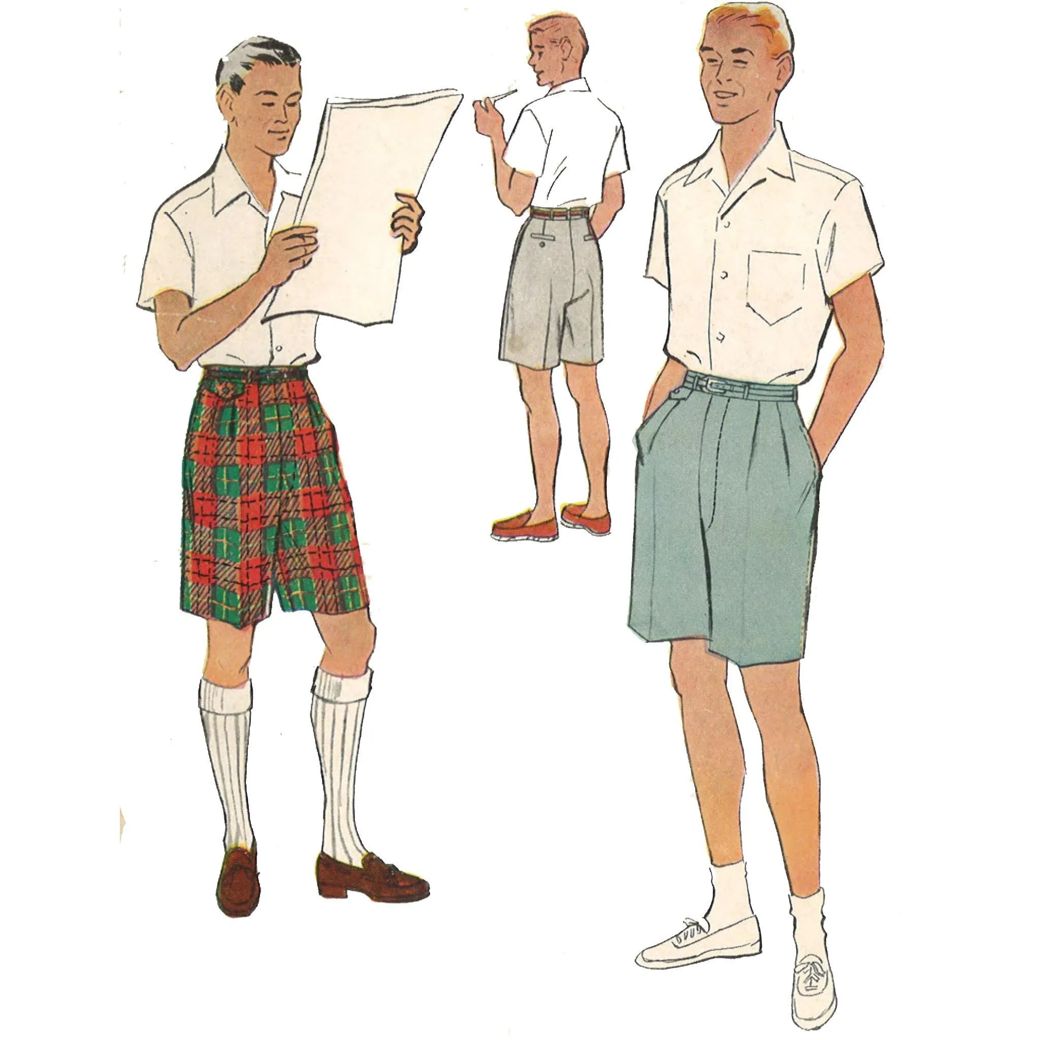 PDF - 1950s Pattern, Men's Bermuda Tailored Shorts -  Waist 38” (96.5cm) - Download