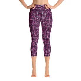 Pink Leopard Yoga Capri Leggings, Leopard Animal Print Women's Capris Tights-Made in USA/EU/MX