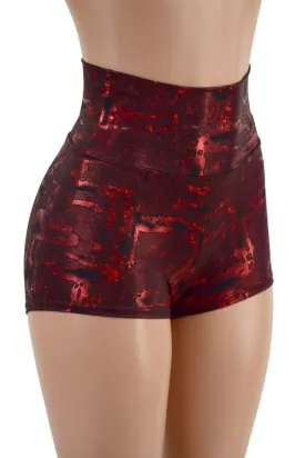 Primeval Red High Waist Shorts