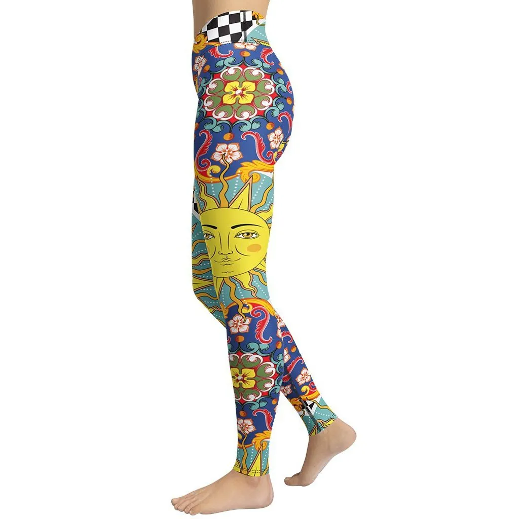 Psychedelic Sun Print Yoga Leggings