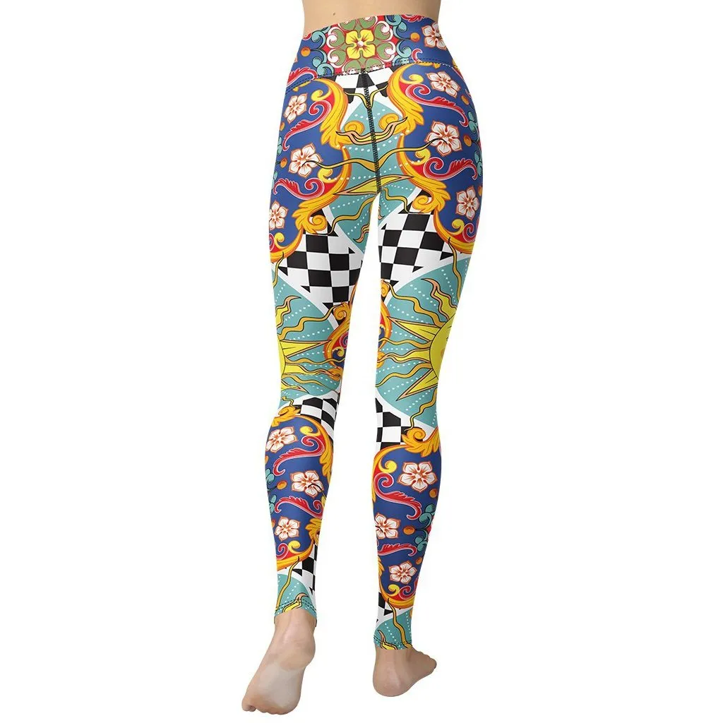 Psychedelic Sun Print Yoga Leggings