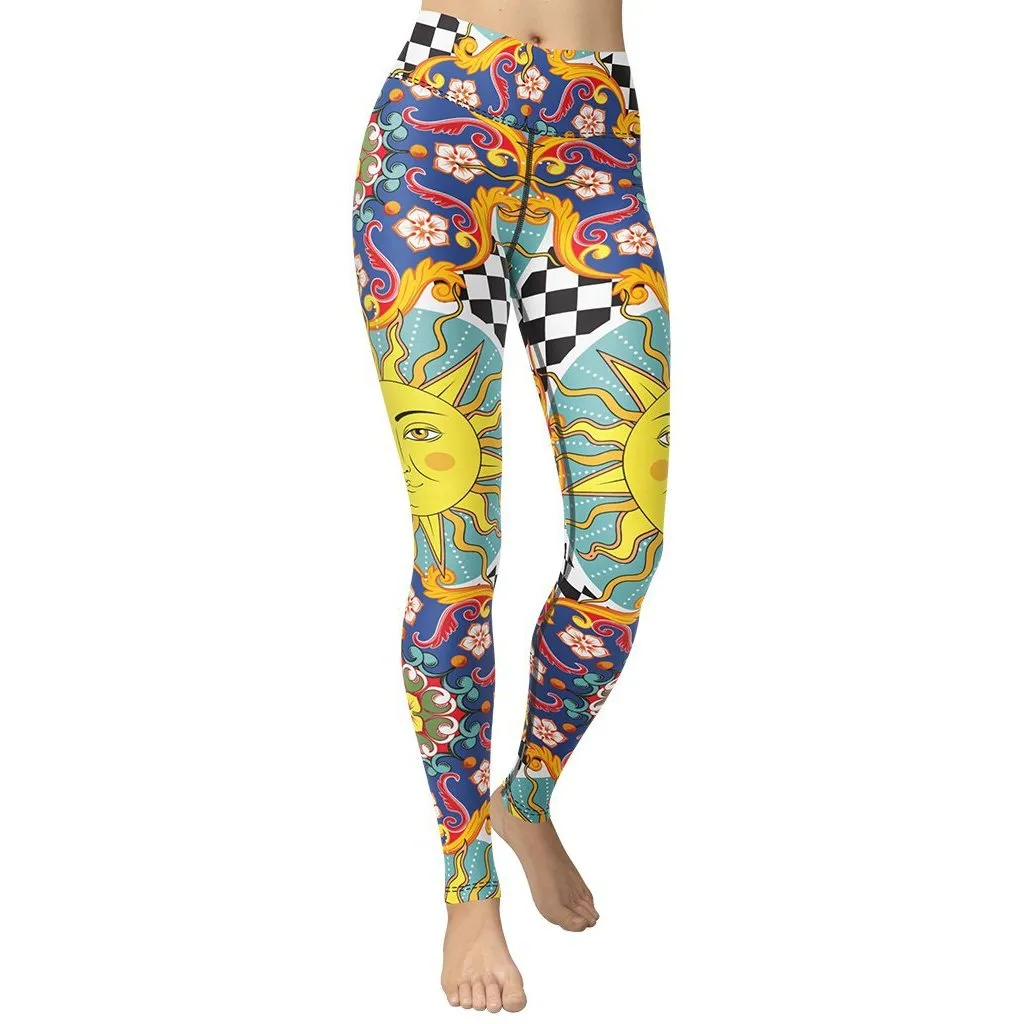 Psychedelic Sun Print Yoga Leggings