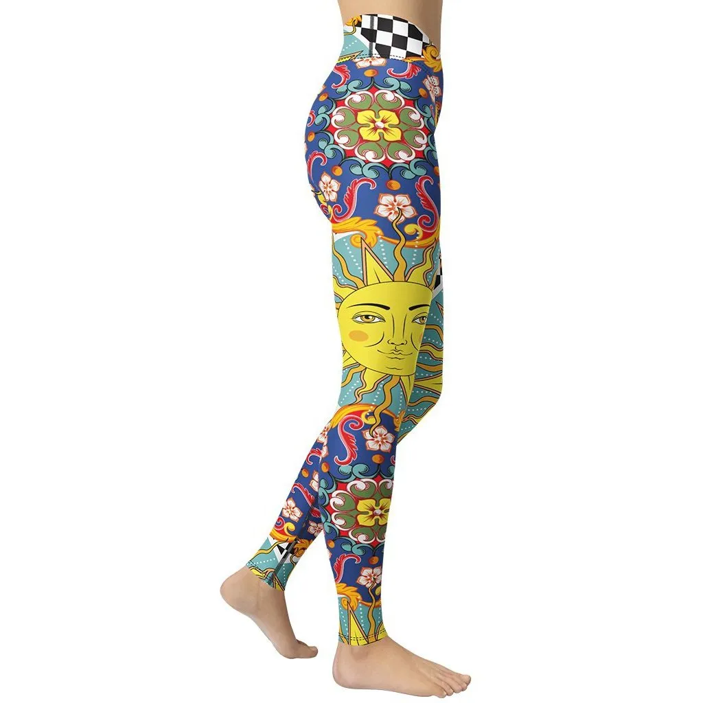 Psychedelic Sun Print Yoga Leggings