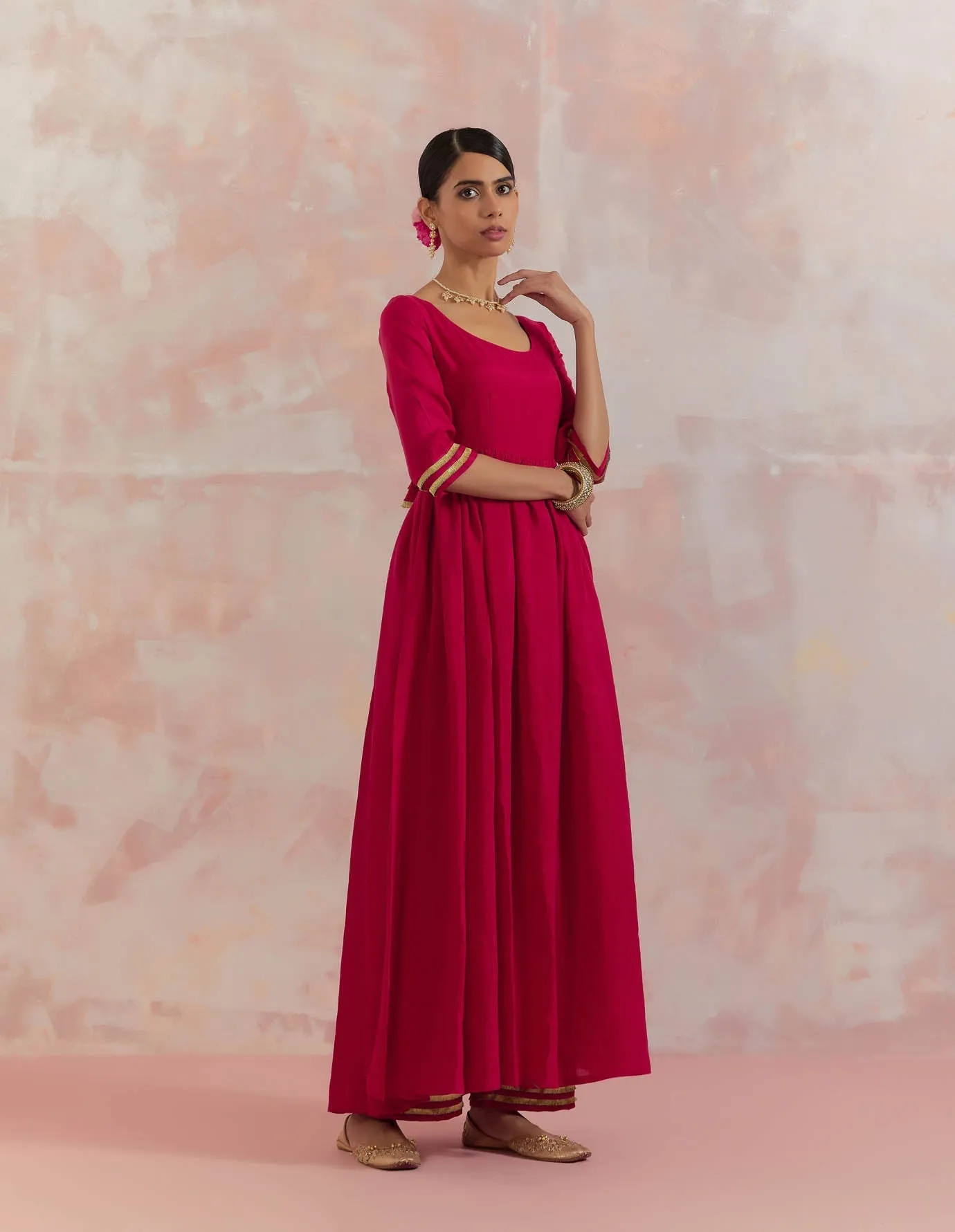 Red Afreen Gathered Anarkali Kurta