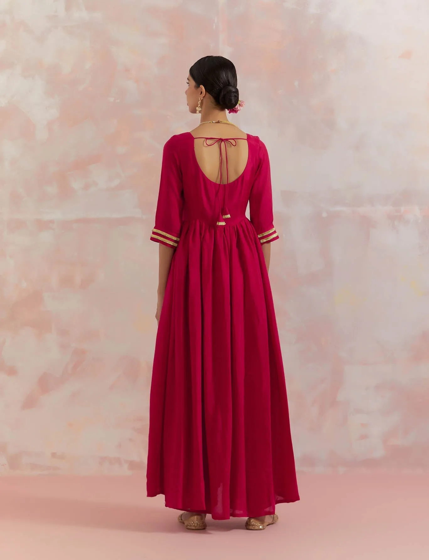 Red Afreen Gathered Anarkali Kurta