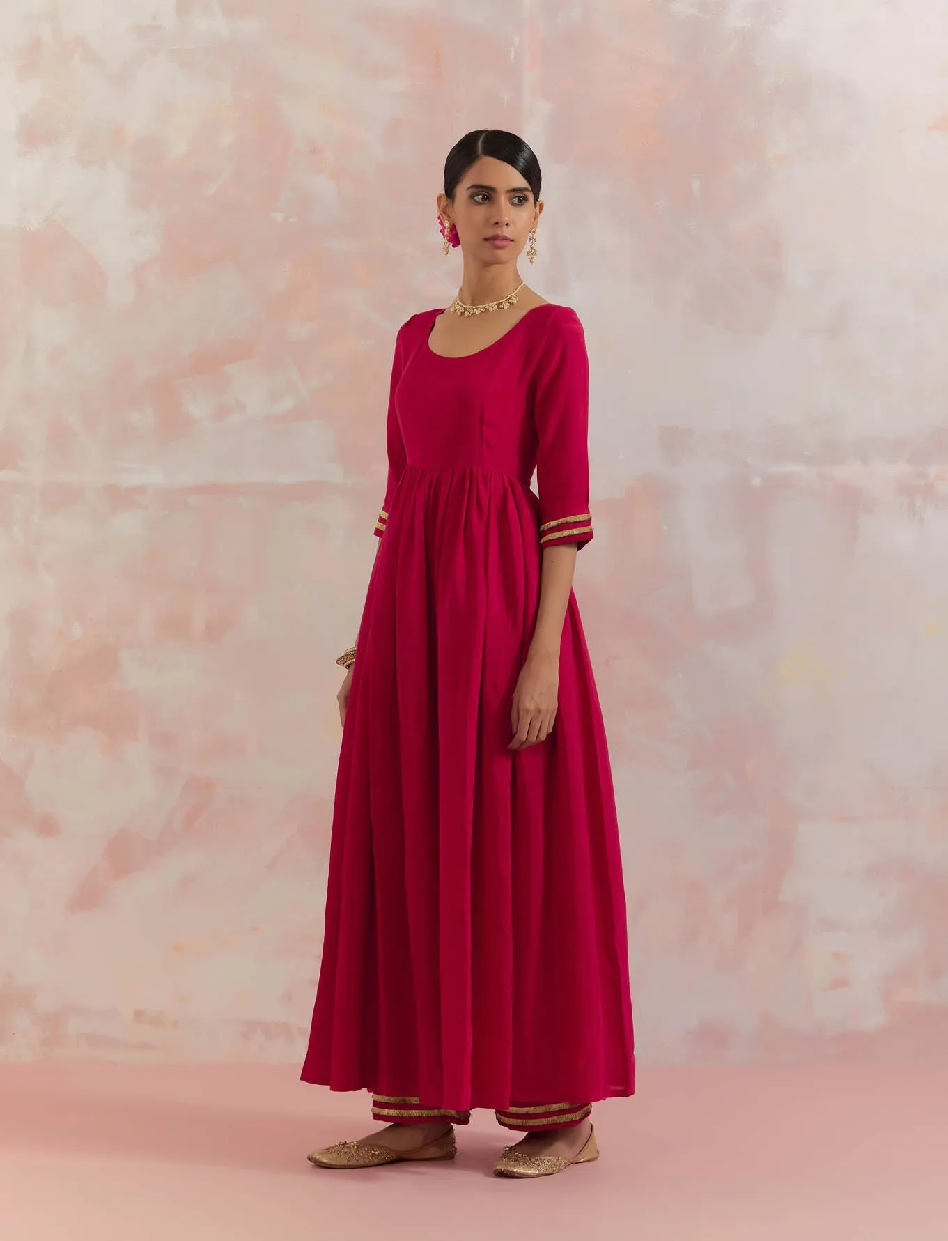 Red Afreen Gathered Anarkali Kurta