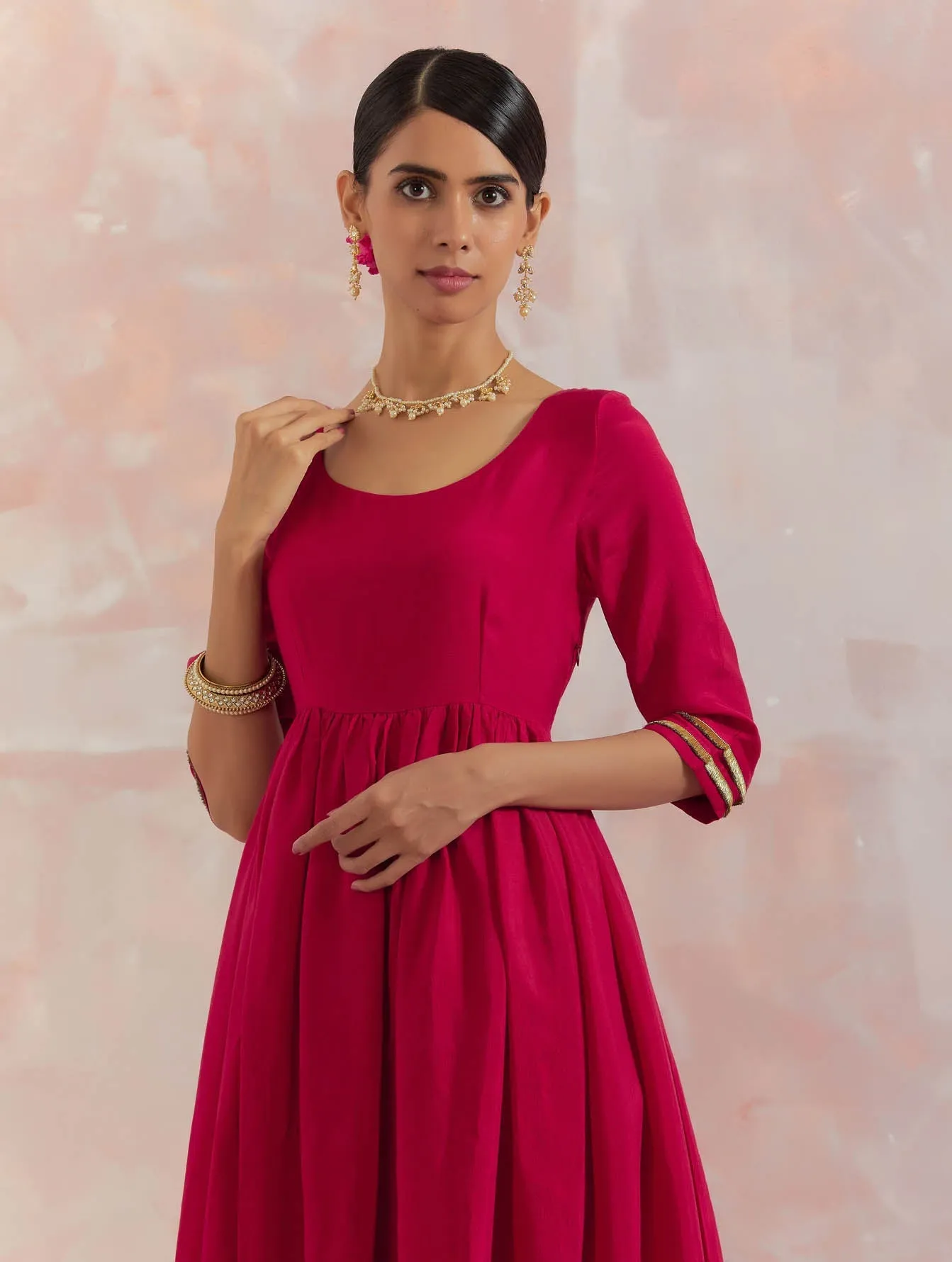 Red Afreen Gathered Anarkali Kurta