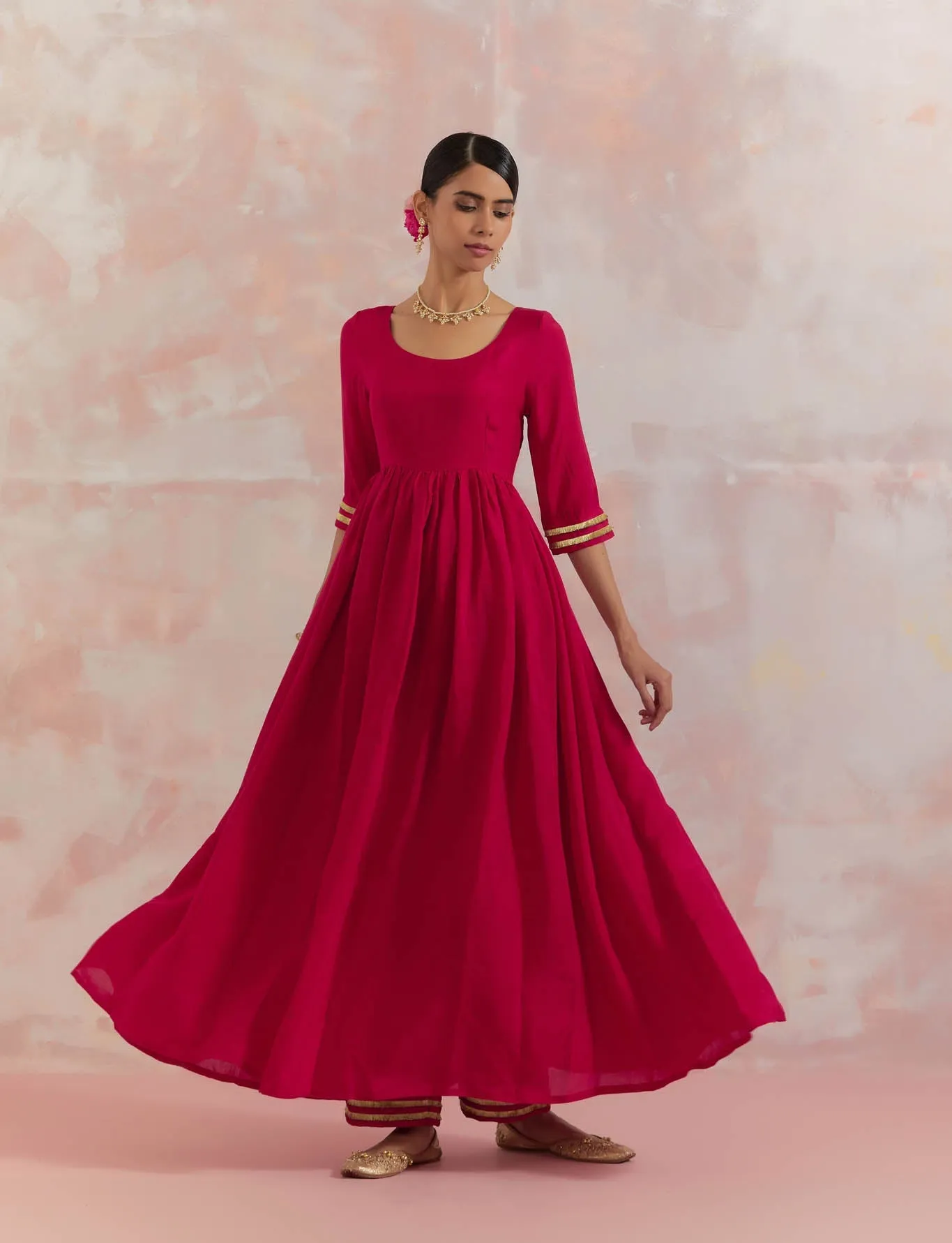 Red Afreen Gathered Anarkali Kurta