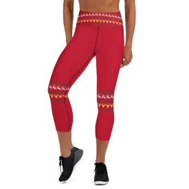 Red Christmas Yoga Capri Leggings, Christmas Themed Women's Tights-Made in USA/EU/MX