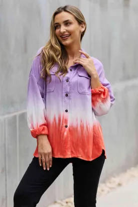 Relaxed Fit Tie-Dye Button Down Top