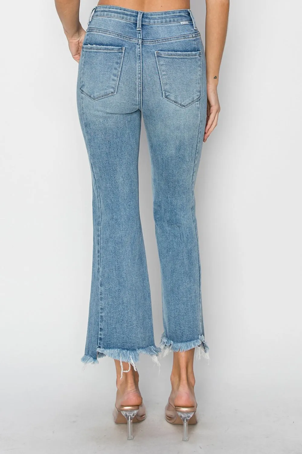 RISEN Full Size High Rise Frayed Hem Flare Jeans - ONLINE ONLY - 7-10 DAY SHIPPING