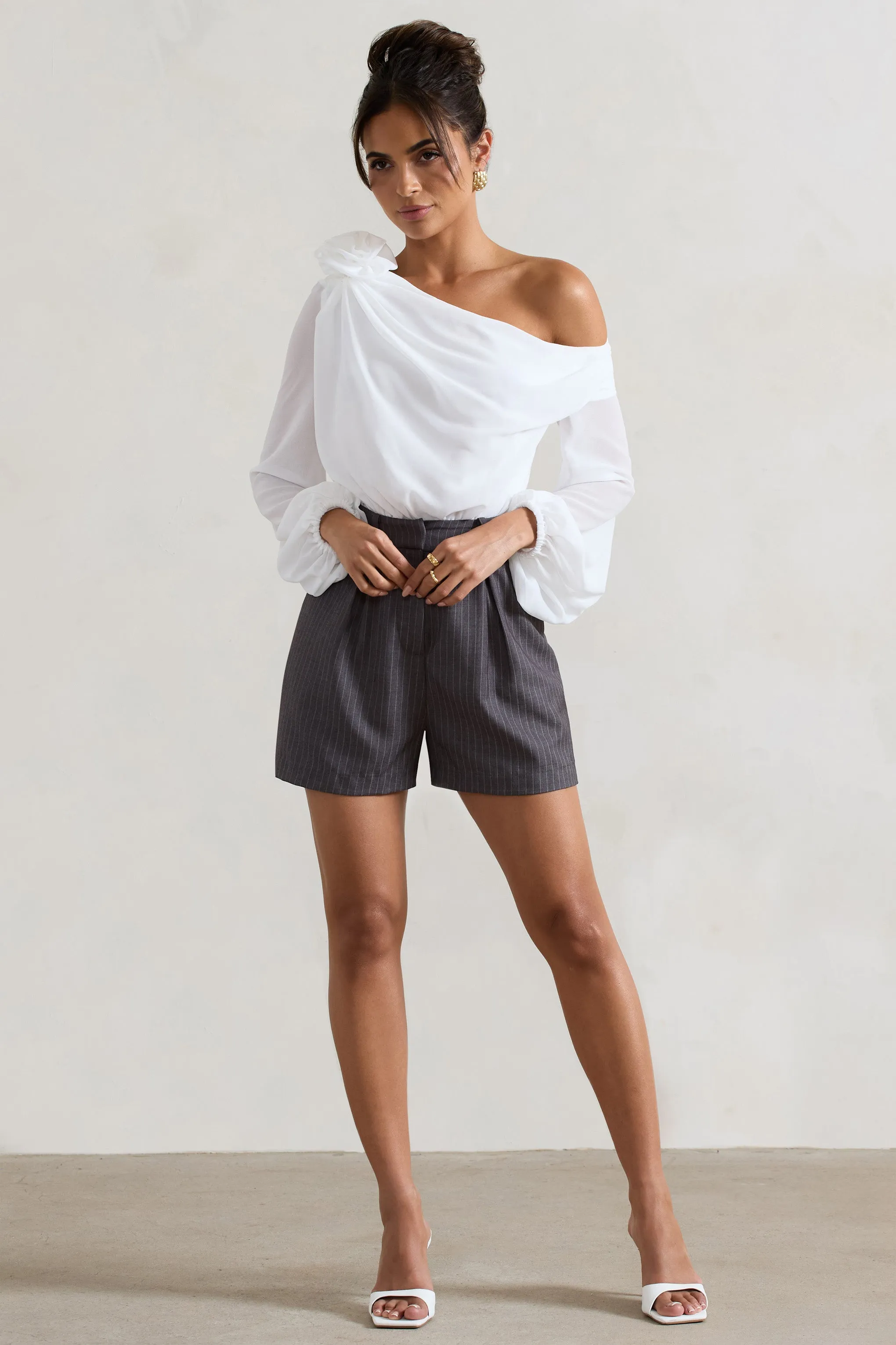 Rue | Grey Pinstripe Tailored Shorts