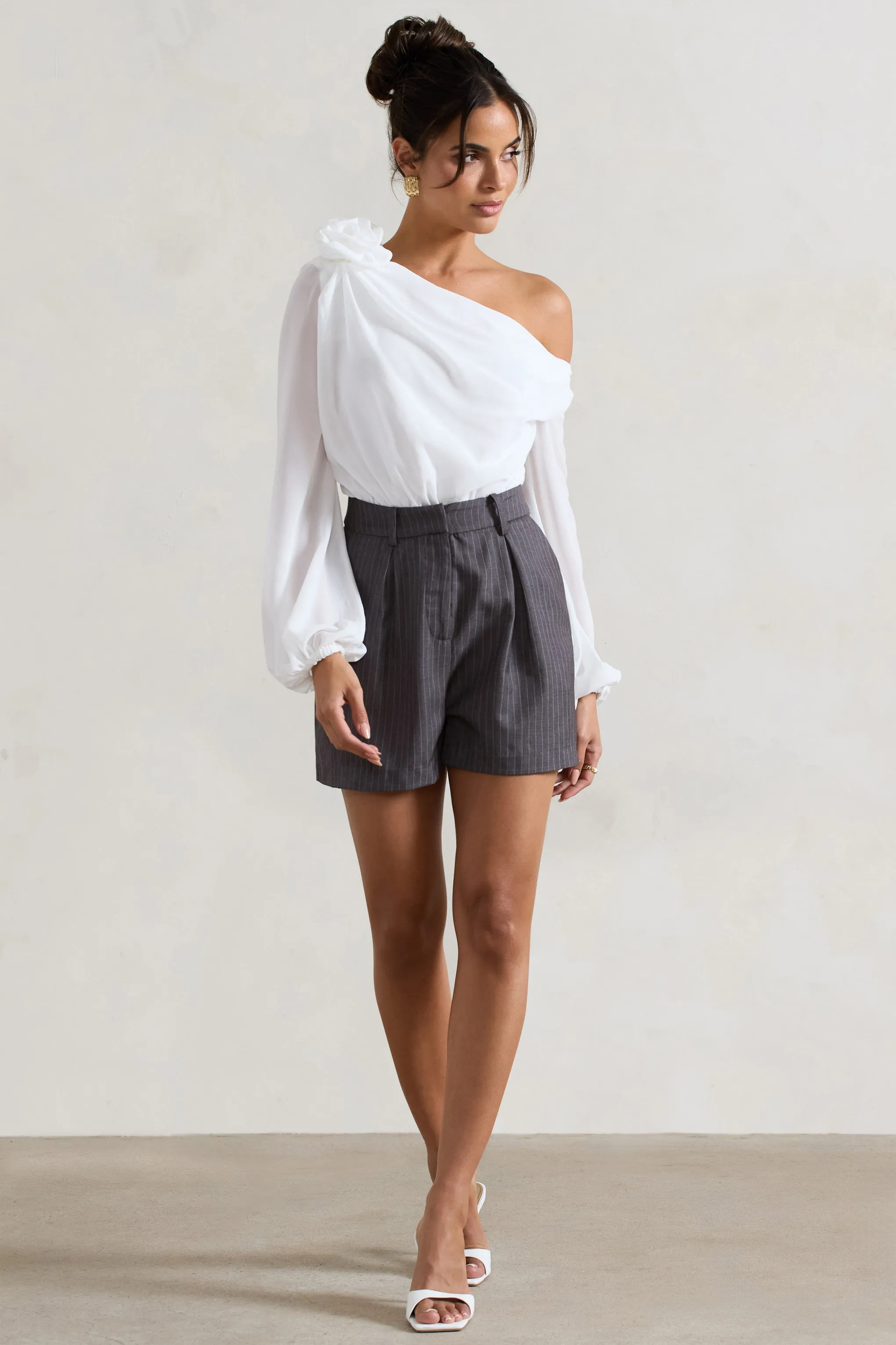 Rue | Grey Pinstripe Tailored Shorts