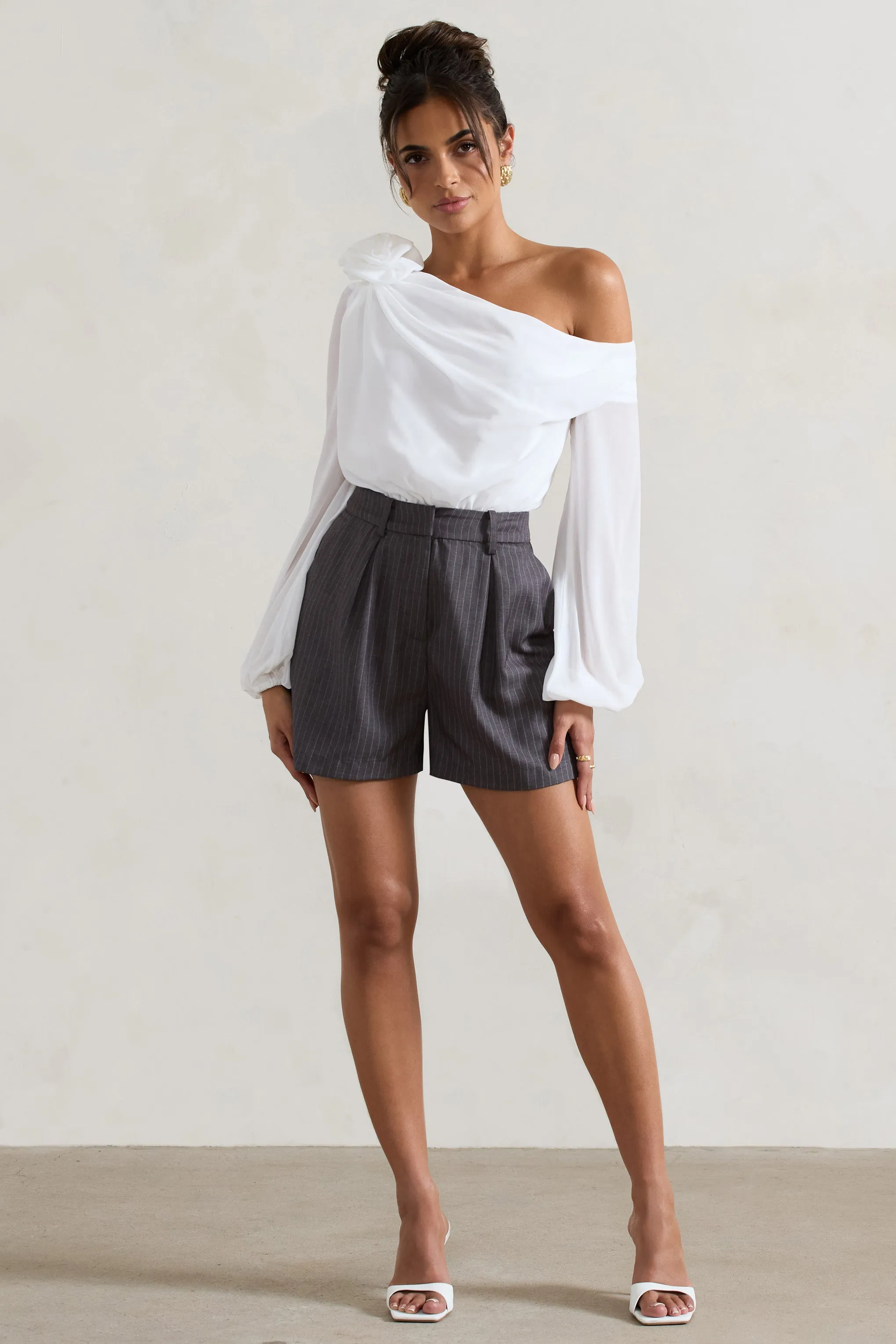 Rue | Grey Pinstripe Tailored Shorts