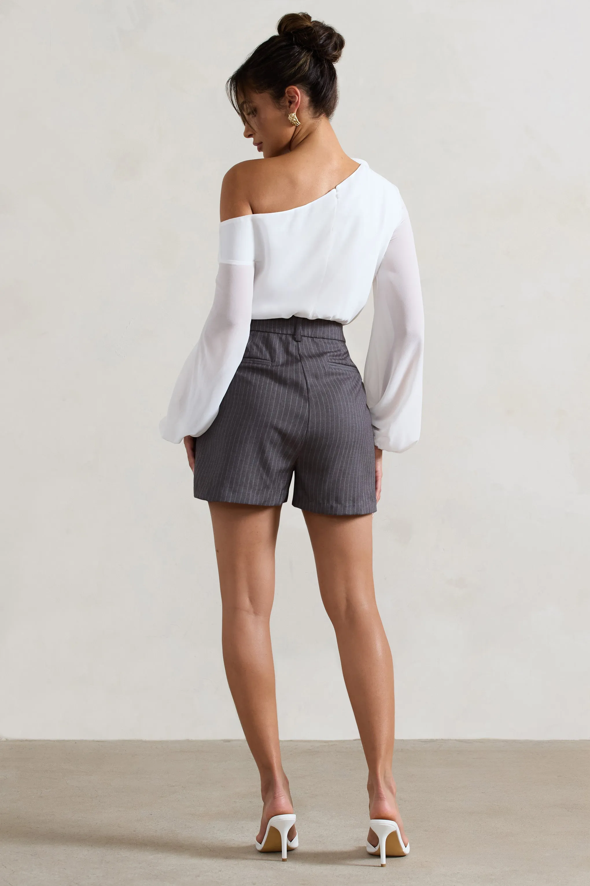 Rue | Grey Pinstripe Tailored Shorts