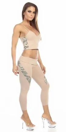 Sexy Hi Lo Waist Universal Camo Pattern Combat Athletic Capri Pants - Tan/Green