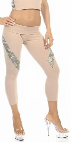 Sexy Hi Lo Waist Universal Camo Pattern Combat Athletic Capri Pants - Tan/Green