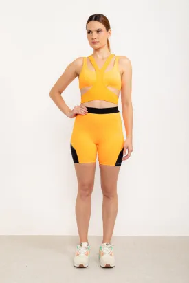 Shorts biker Amor próprio com bolsos EMANA® - Laranja Citrus