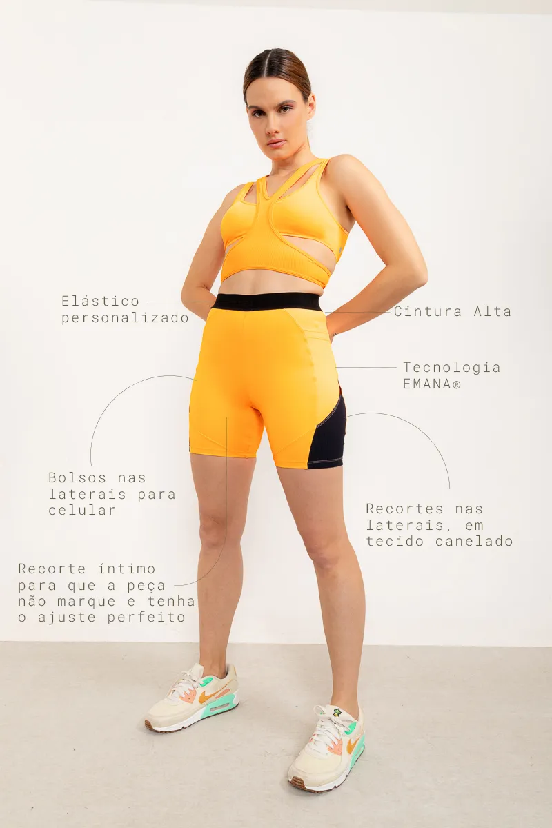 Shorts biker Amor próprio com bolsos EMANA® - Laranja Citrus