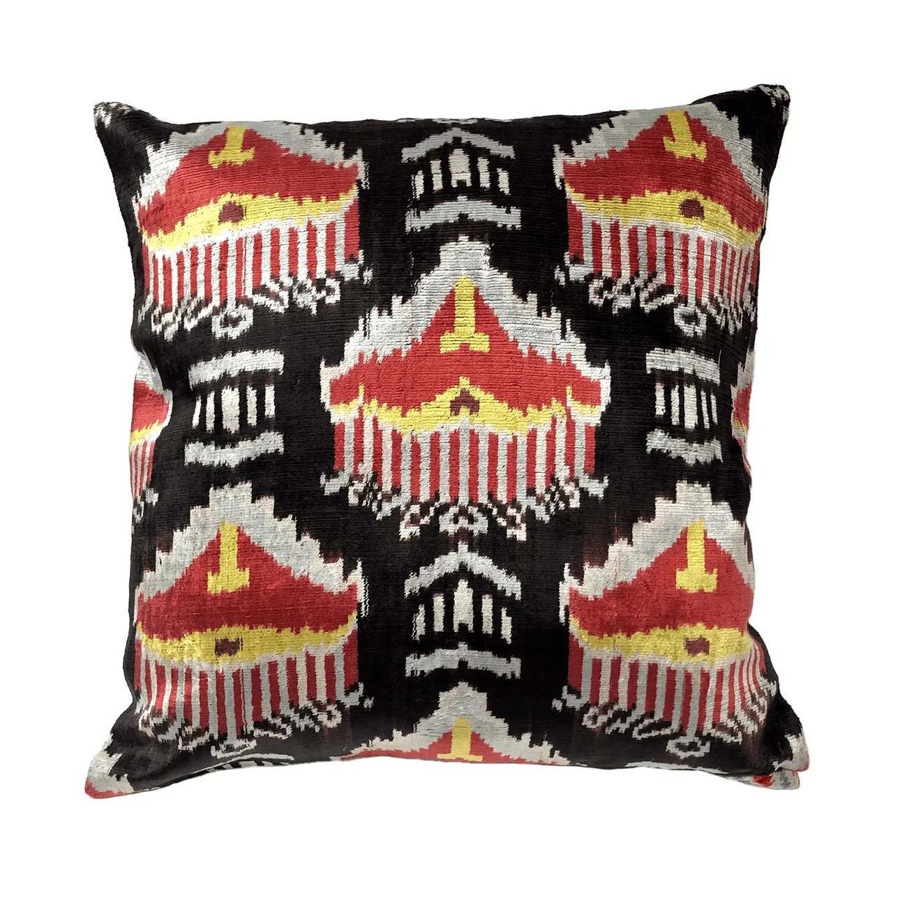 Silk Velvet Ikat Pillow - Brown, Rust , Gold