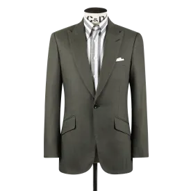 Single Breasted Peak Lapel Suit in Green Wool, Silk and Linen