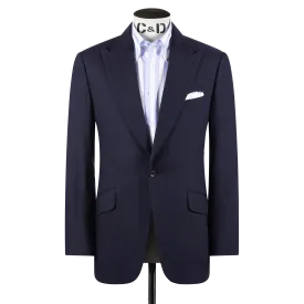 Single Breasted Peak Lapel Suit in Navy Wool, Silk and Linen