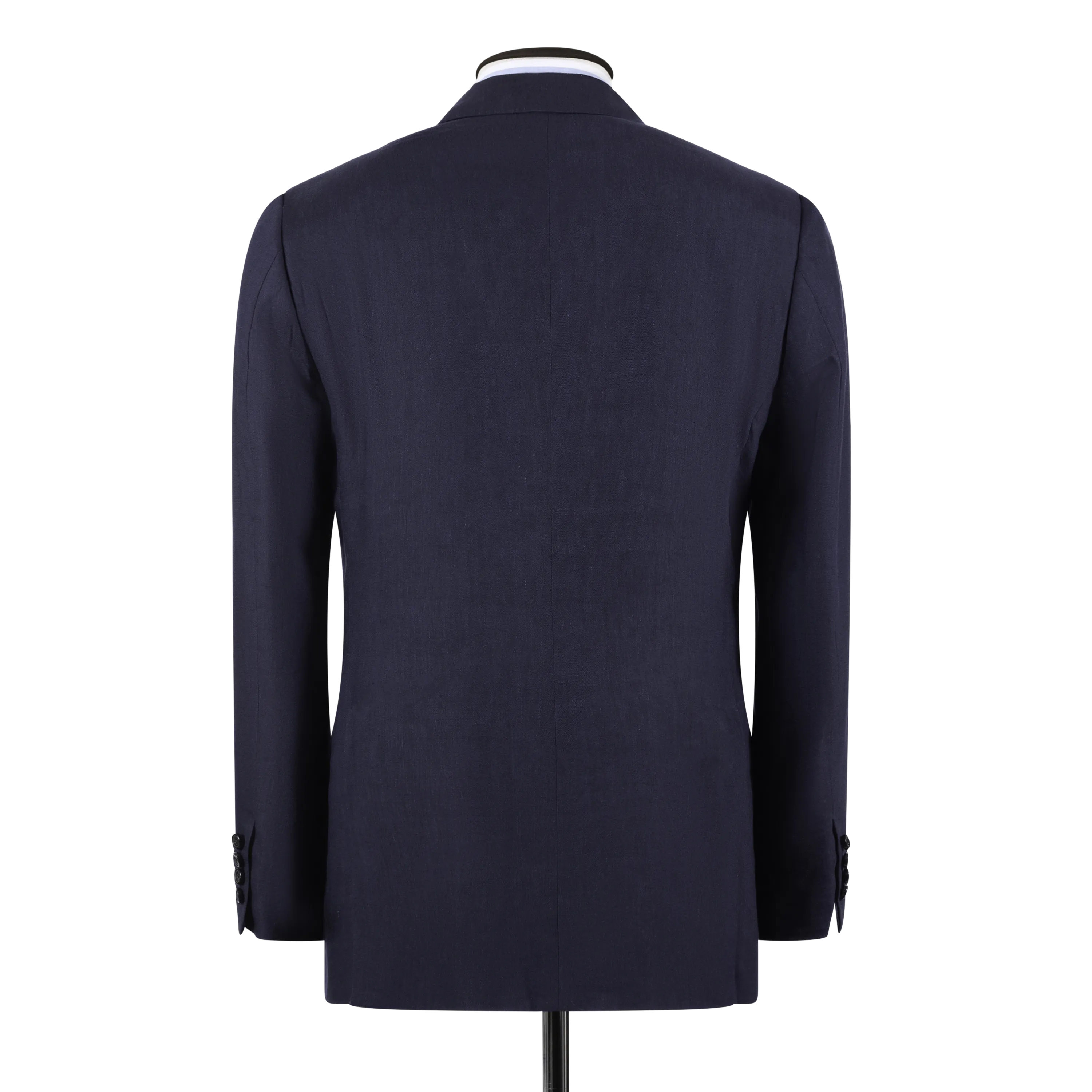 Single Breasted Peak Lapel Suit in Navy Wool, Silk and Linen