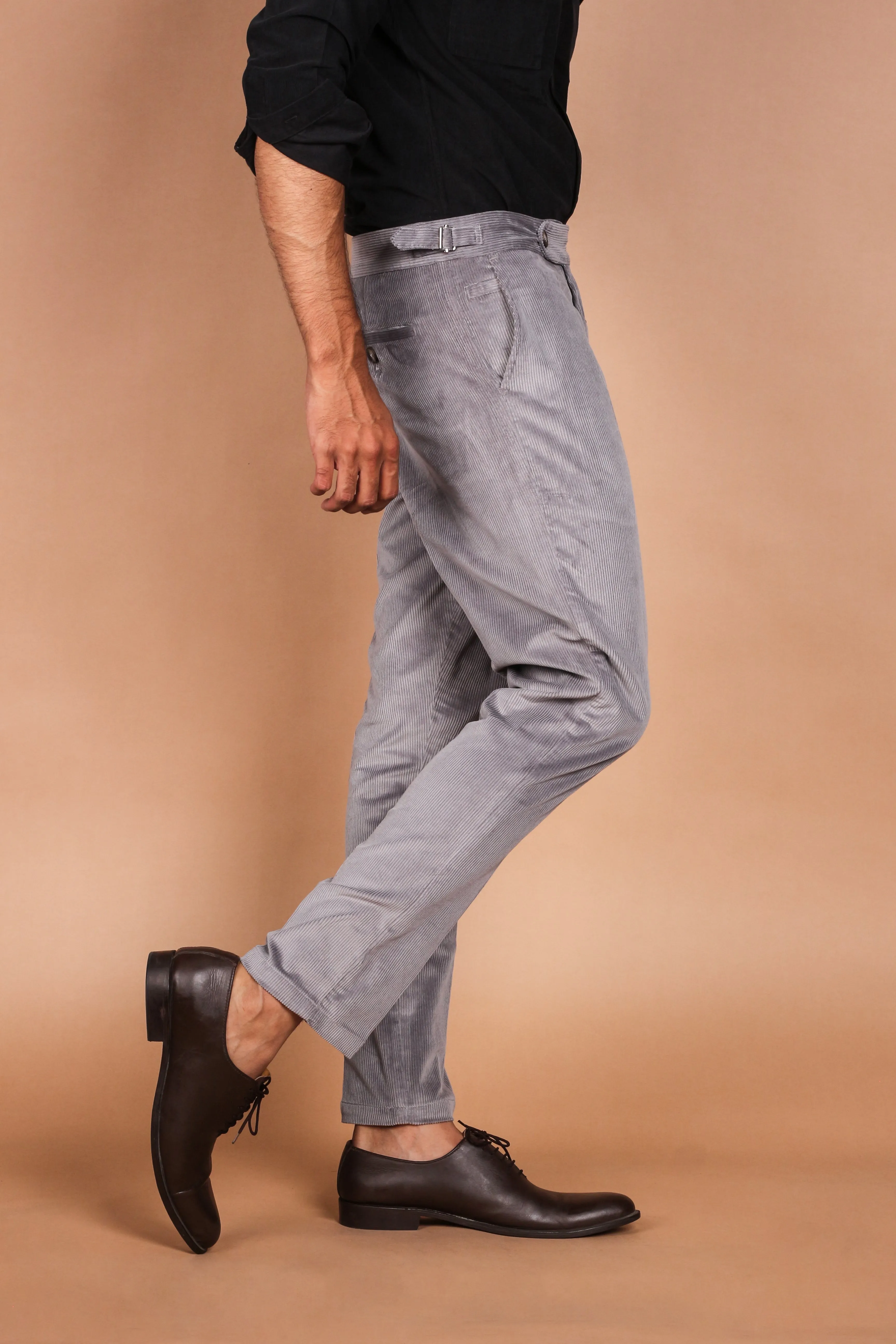 Steel Grey Wide Wale Corduroy Trousers