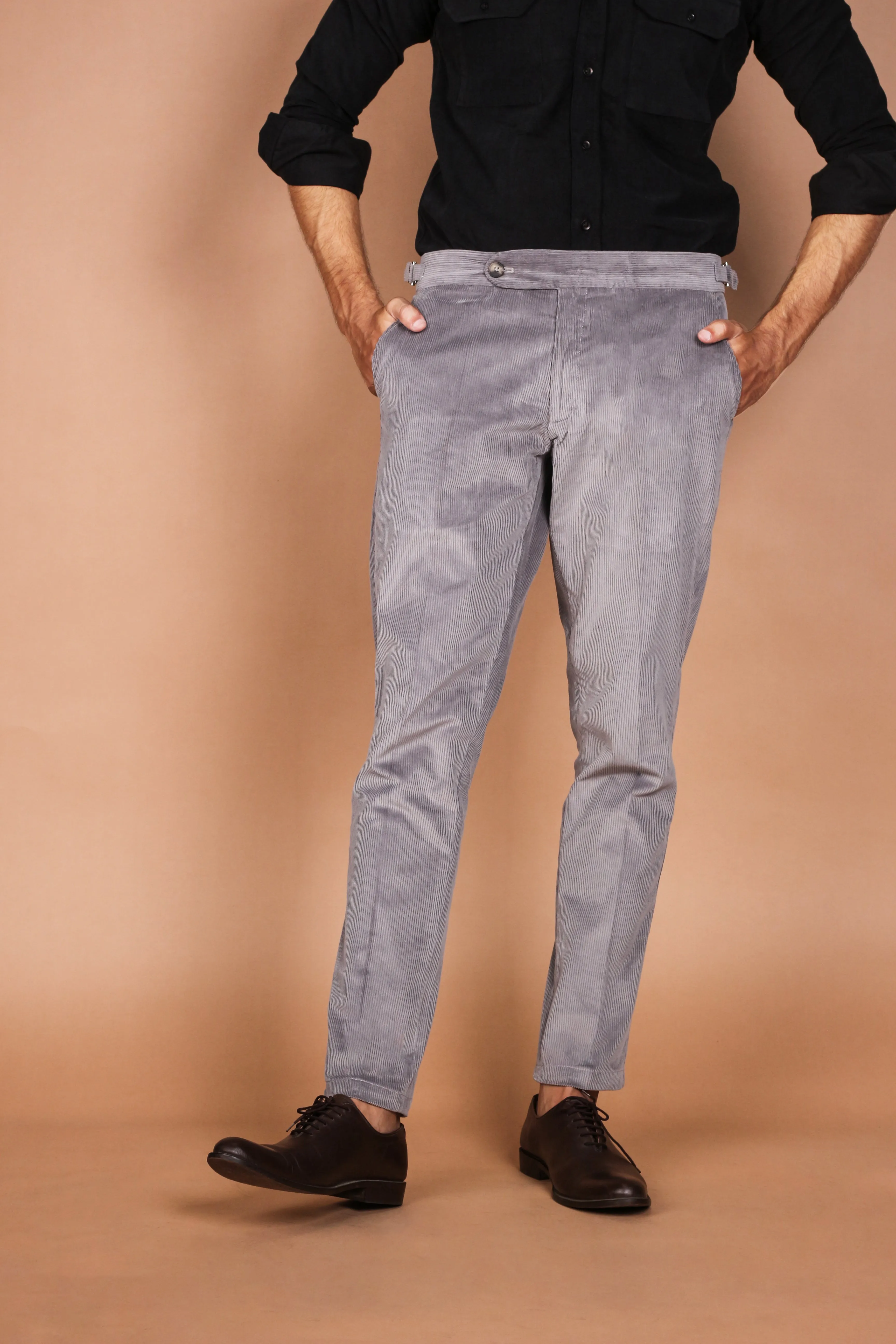 Steel Grey Wide Wale Corduroy Trousers