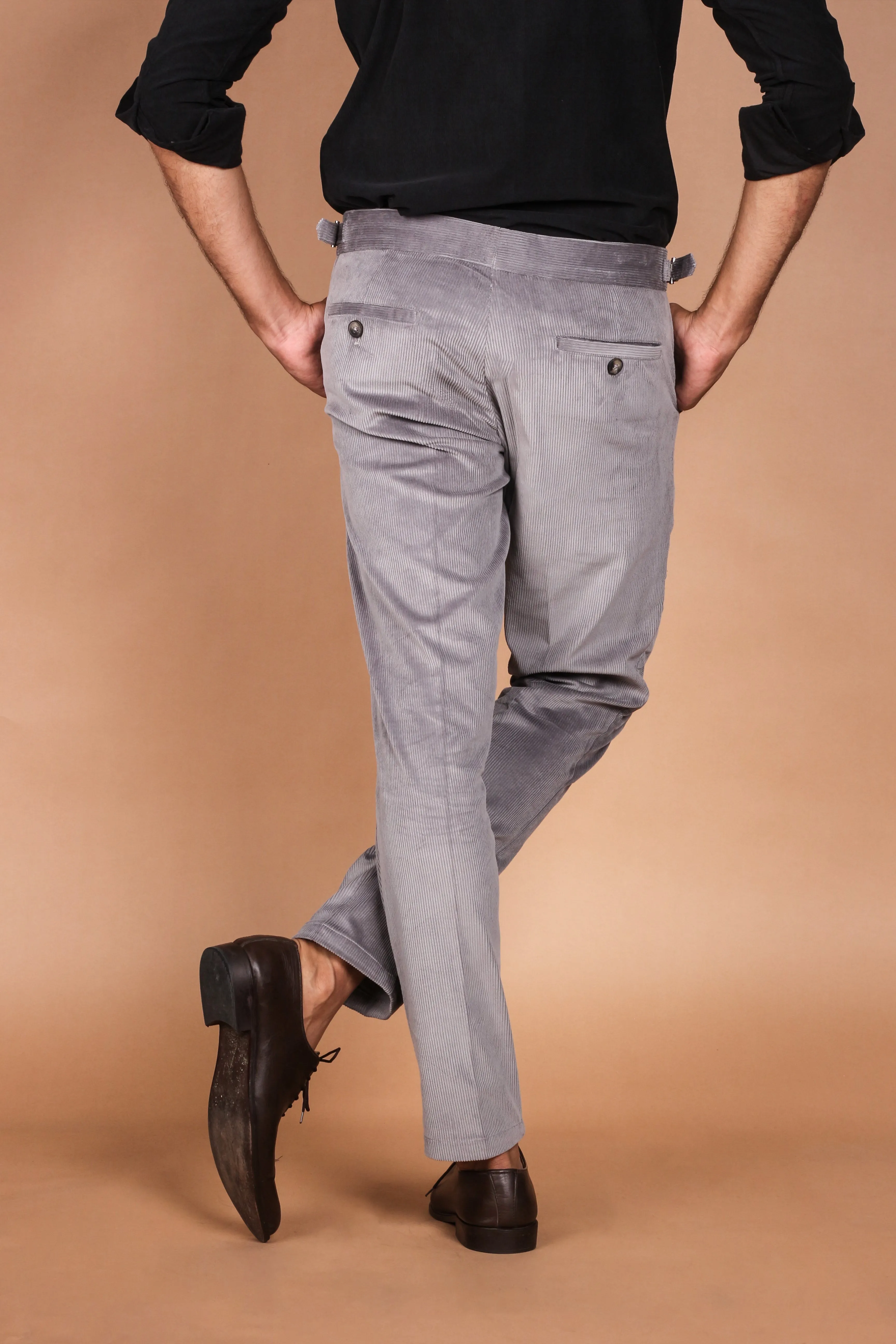 Steel Grey Wide Wale Corduroy Trousers