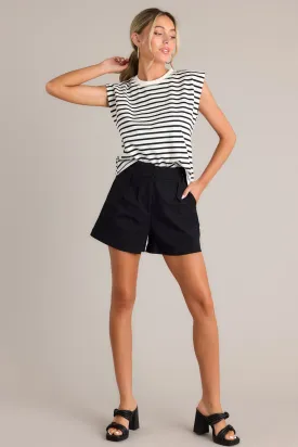 Tailored Chic Black Pleated Shorts