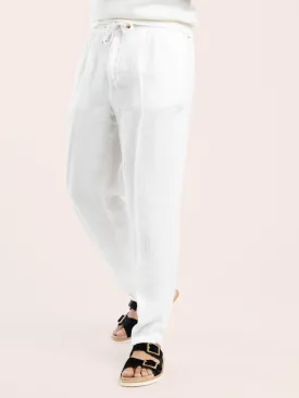 White Garment-Dyed Linen Gabardine Trousers