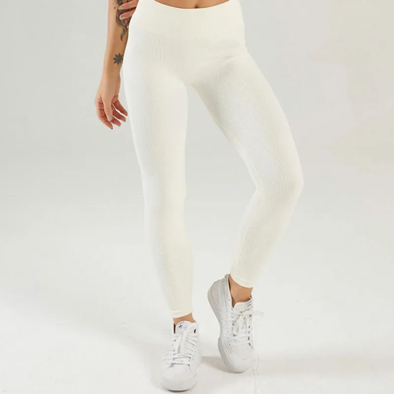 Wjczt Ribbed Yoga Leggings Sports Tights Women Seamless Knit Yoga Pants White Femme Gym Leggings Skinny Workout Fitness Push Up